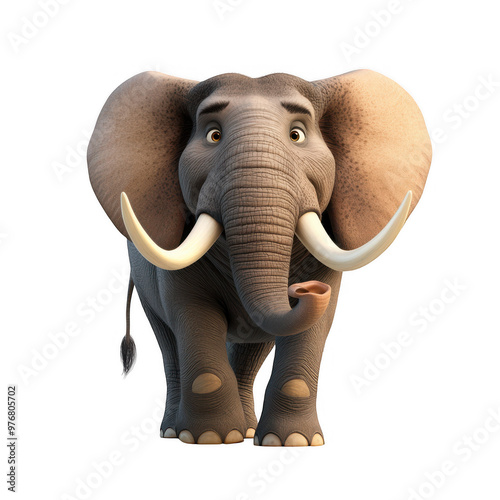 Gray Elephant Standing Upright with Surprised Expression photo