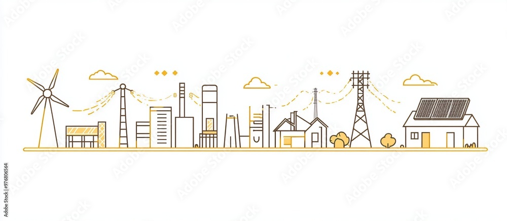 Line Art Cityscape with Renewable Energy Sources. Generate Ai Image Line Art Cityscape with Renewable Energy Sources. Generate Ai Image