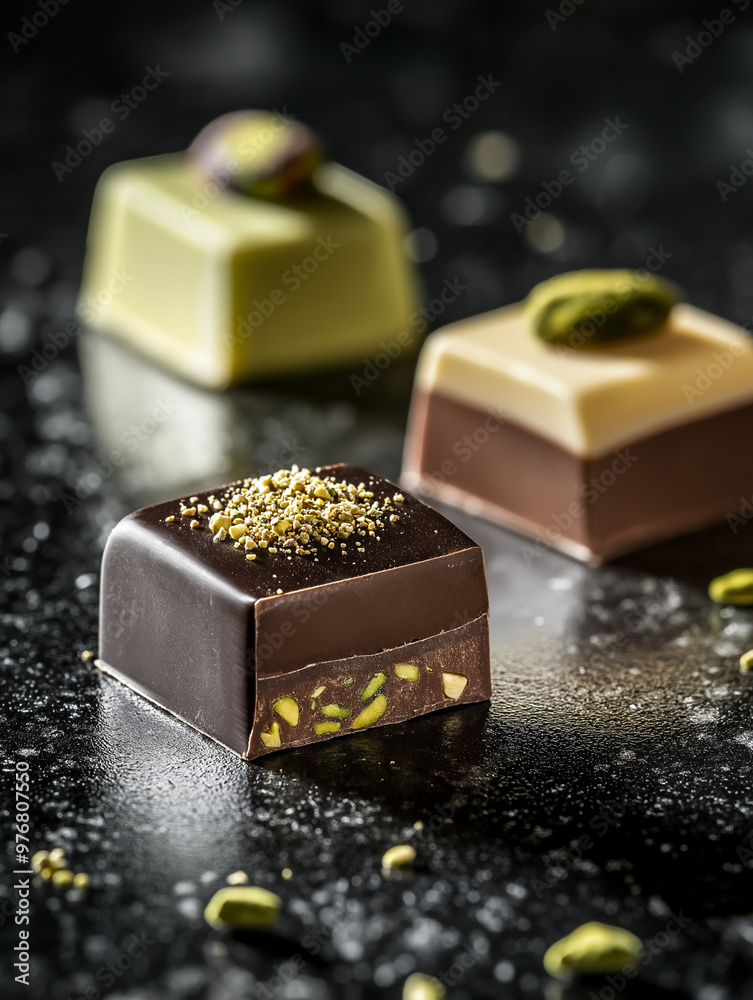 Luxuriöse Dubai-Schokoladenpraline, viraler Food-Trend. Goldverzierte Trüffel, exquisites Dessert. Exklusive Gourmet-Kreation, Social-Media-Sensation. Edles Genusserlebnis Luxuriöse Dubai-Schokoladenpraline, viraler Food-Trend. Goldverzierte Trüffel, exquisites Dessert. Exklusive Gourmet-Kreation, Social-Media-Sensation. Edles Genusserlebnis
