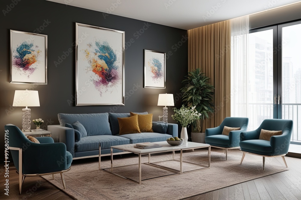 Modern Interior Design Mockup of a Living Area with Polished Frame and Canvas Artwork Display Modern Interior Design Mockup of a Living Area with Polished Frame and Canvas Artwork Display