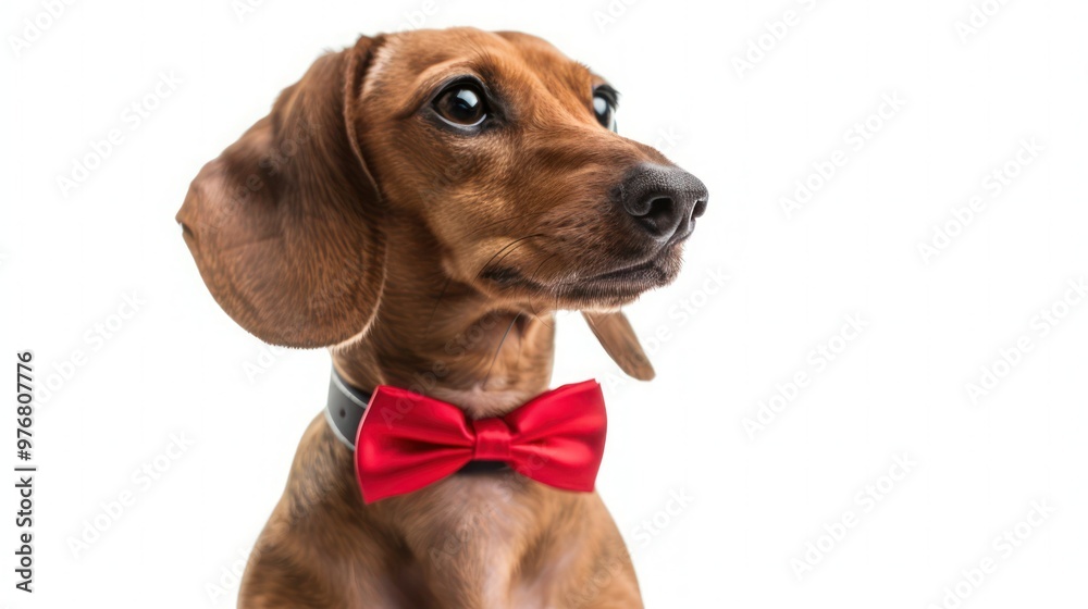 A dachshund wearing a red bow tie isolated on a transparent background. A dachshund wearing a red bow tie isolated on a transparent background.