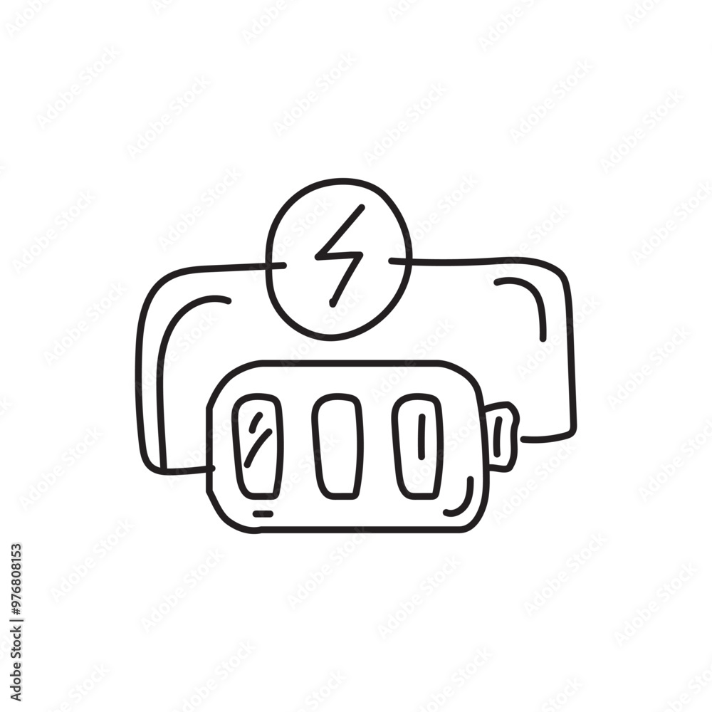 Hand drawn illustration of a power bank charging device with lightning bolt. Vector icon for electronic, gadget, technology, or battery. Hand drawn illustration of a power bank charging device with lightning bolt. Vector icon for electronic, gadget, technology, or battery.