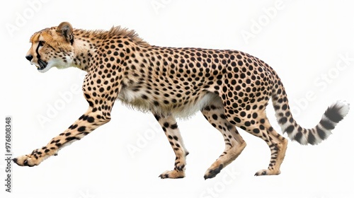 A cheetah ready to sprint isolated on a transparent background.