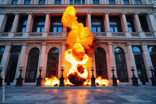 Monumental Explosion Factors: Real-Time Blasts and Glowing Flame Experience in Bright Facade