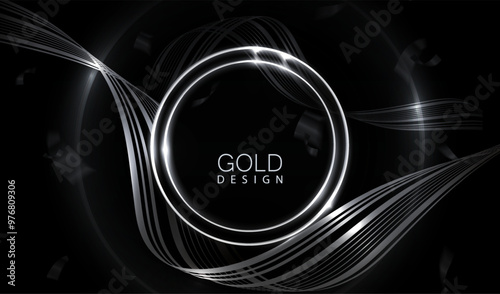 Gorgeous illustration with round metal frame and shiny ribbon.