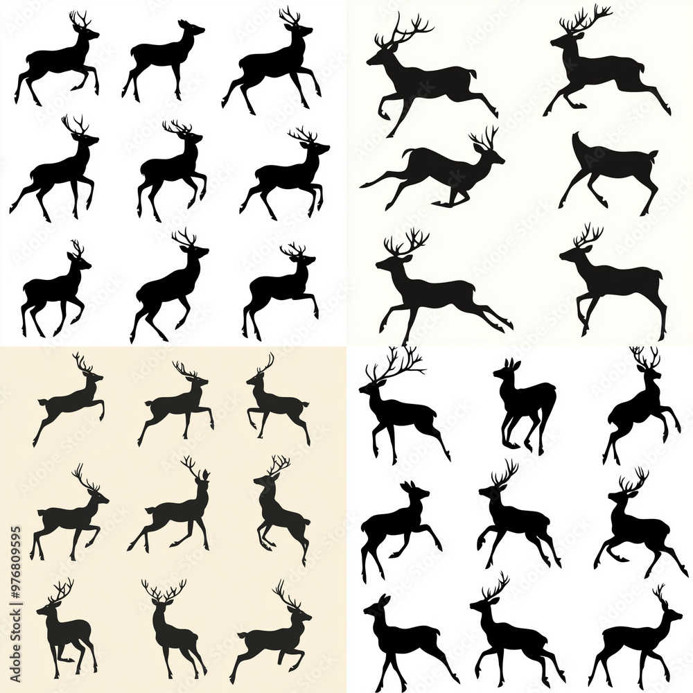 vector art of a deer's silhouette in different poses vector art of a deer's silhouette in different poses