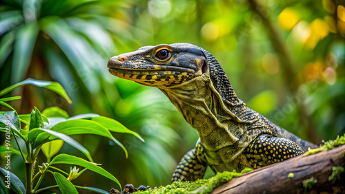 of a stunning Varanus bengalesis blending in with lush forest surroundings , Varanus bengalesis, forest, reptile, wildlife, nature photo