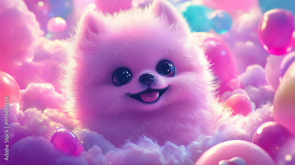 pink cute candy puppy, on a candy pink background