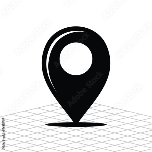 A solitary black map pin icon standing on a grid, symbolizing a specific location, destination, or point of interest for navigation.