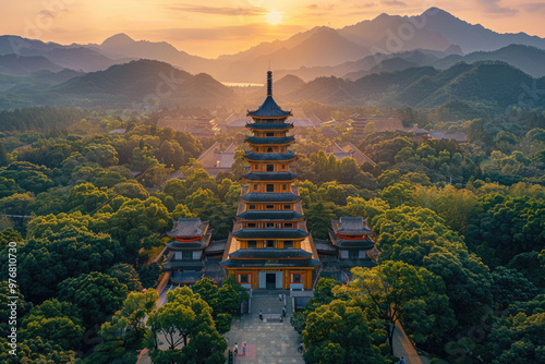 In autumn, the pagoda by the river in the countryside