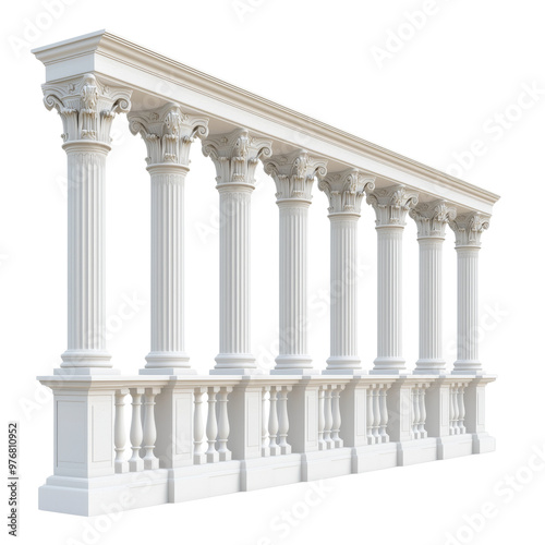 Row of classical white columns on a decorative wall for architecture design