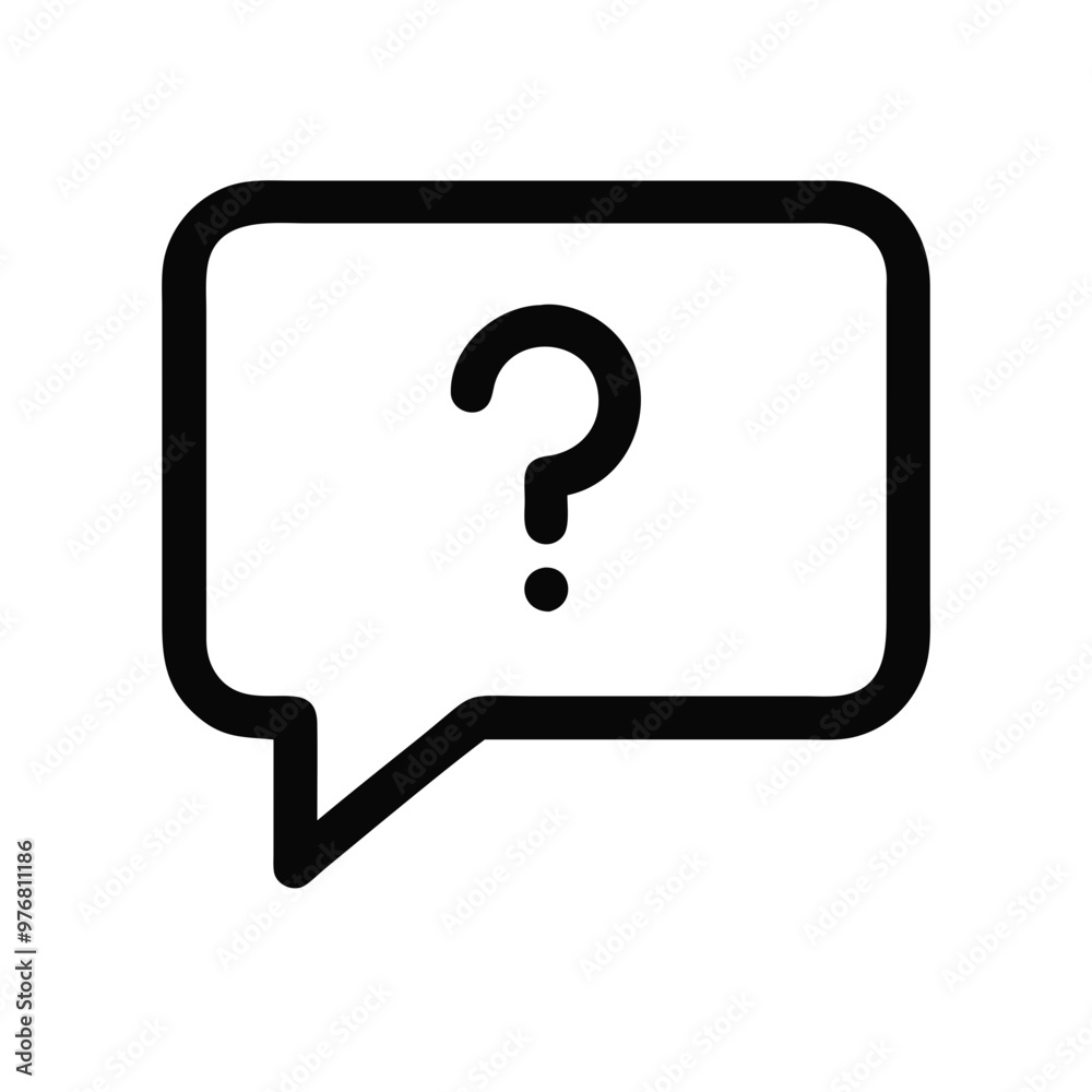 Black outline speech bubble icon with question mark on gray background Black outline speech bubble icon with question mark on gray background