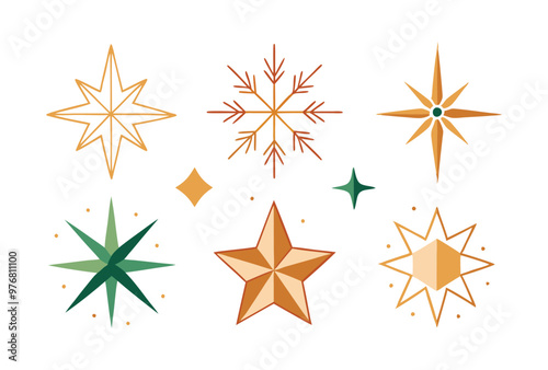 Colorful Star Icon Collection, Decorative Geometric Shapes for Holiday Design