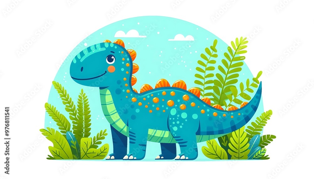 Fototapeta premium A Cartoon Drawing of a Cute Dinosaur