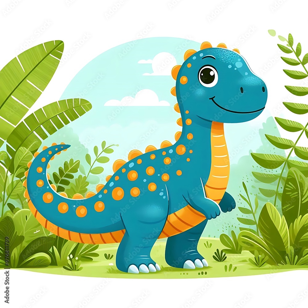 A Cartoon Drawing of a Cute Dinosaur A Cartoon Drawing of a Cute Dinosaur