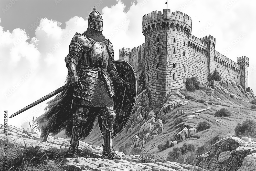 Obraz premium Kids Coloring Page: Knight and Castle