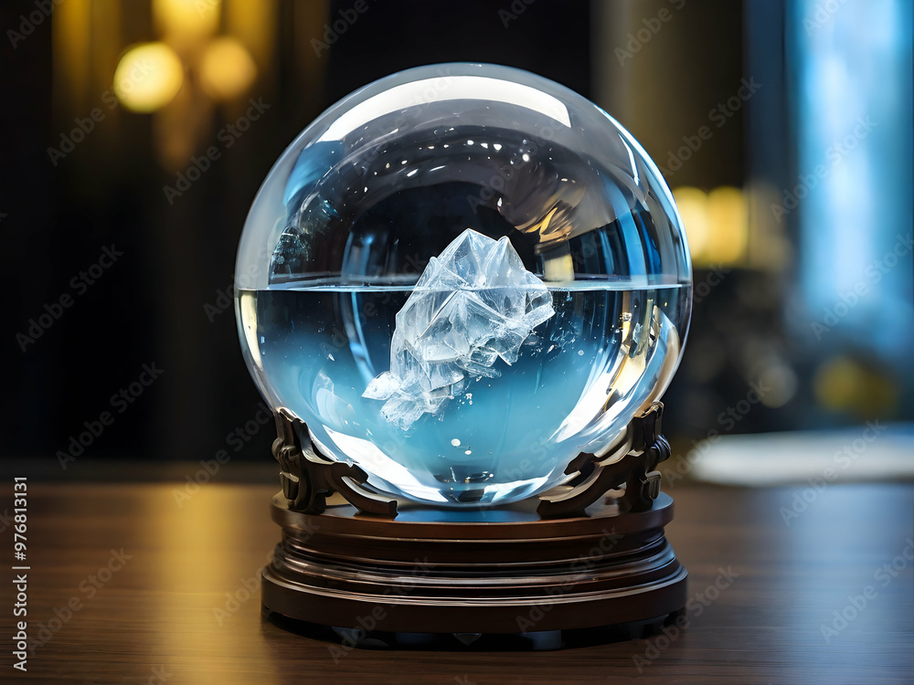 glass sphere on the table,Ai generated glass sphere on the table,Ai generated