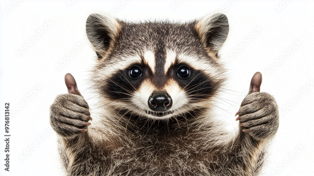 A raccoon giving a thumbs up, isolated on a white background A raccoon giving a thumbs up, isolated on a white background