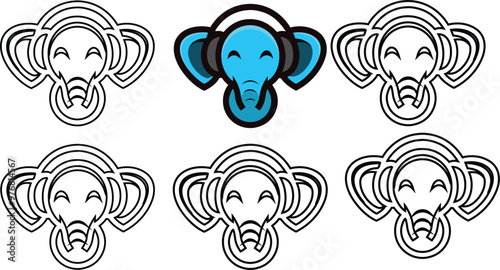 a elephant head with headphone mascot logo icon for art