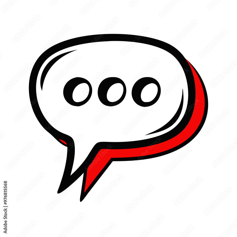 Speech bubble icon with red outline and three dots on gray background
Speech bubble icon with red outline and three dots on gray background