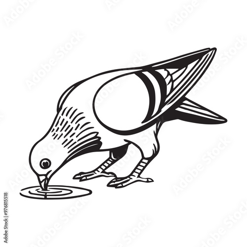 Domestic pigeon Outline Clipart -  Columbidae Bird Vector illustration in black and white 