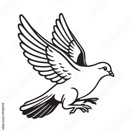 Domestic pigeon Outline Clipart -  Columbidae Bird Vector illustration in black and white 