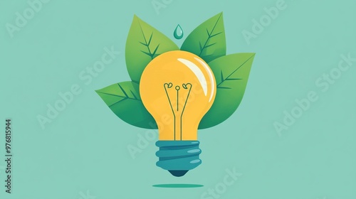 Green Energy Concept: Light Bulb with Leaves