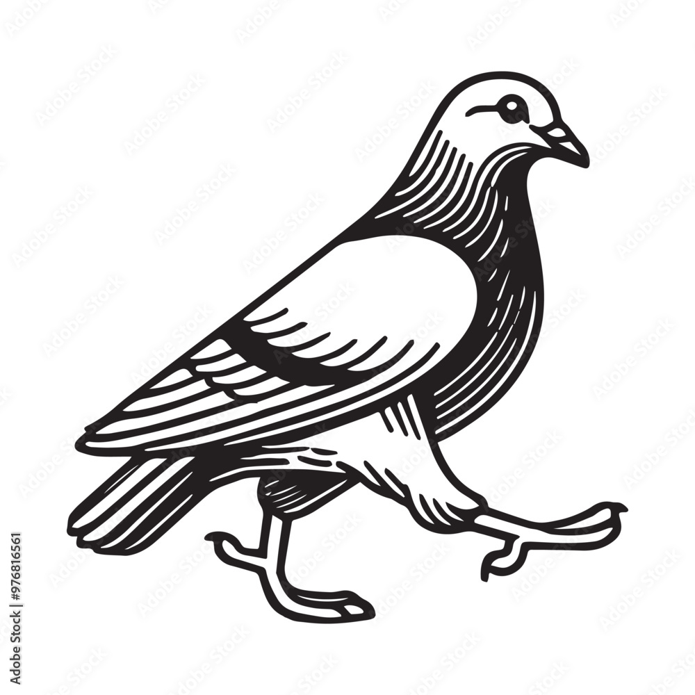 Fototapeta premium Domestic pigeon Outline Clipart - Columbidae Bird Vector illustration in black and white 