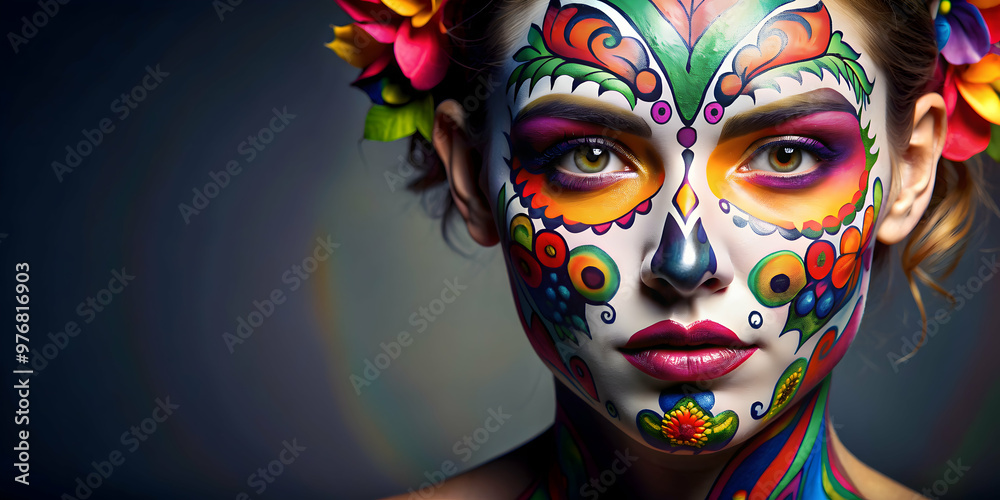 Portrait of a woman with artistic face painting, woman, portrait, painted face, makeup, beauty, creative, colorful, art Portrait of a woman with artistic face painting, woman, portrait, painted face, makeup, beauty, creative, colorful, art