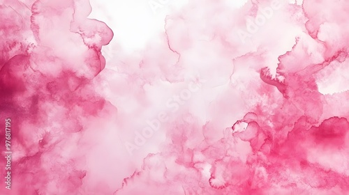 Abstract Pink and White Watercolor Painting with Blurry Clouds