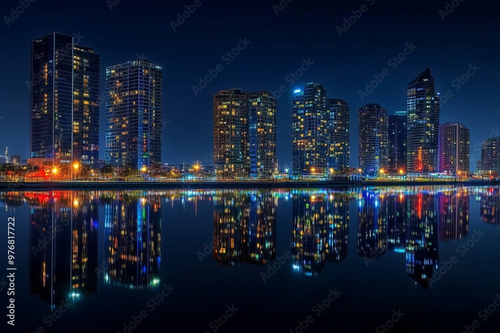 Obraz premium Cityscape with Reflections at Night