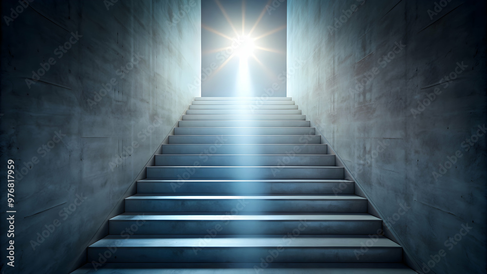 Fototapeta premium Stairway to heaven with bright light at the top, spiritual, ascension, stairs, pathway, goal, journey, faith, religion