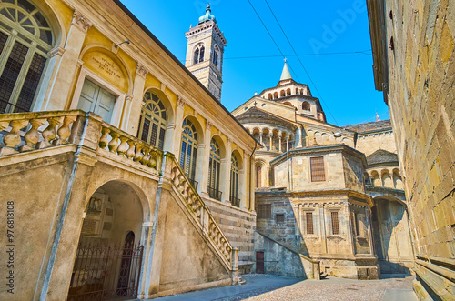 Visconti Fountain and Basilica of Santa Maria Maggiore, Bergamo, Italy