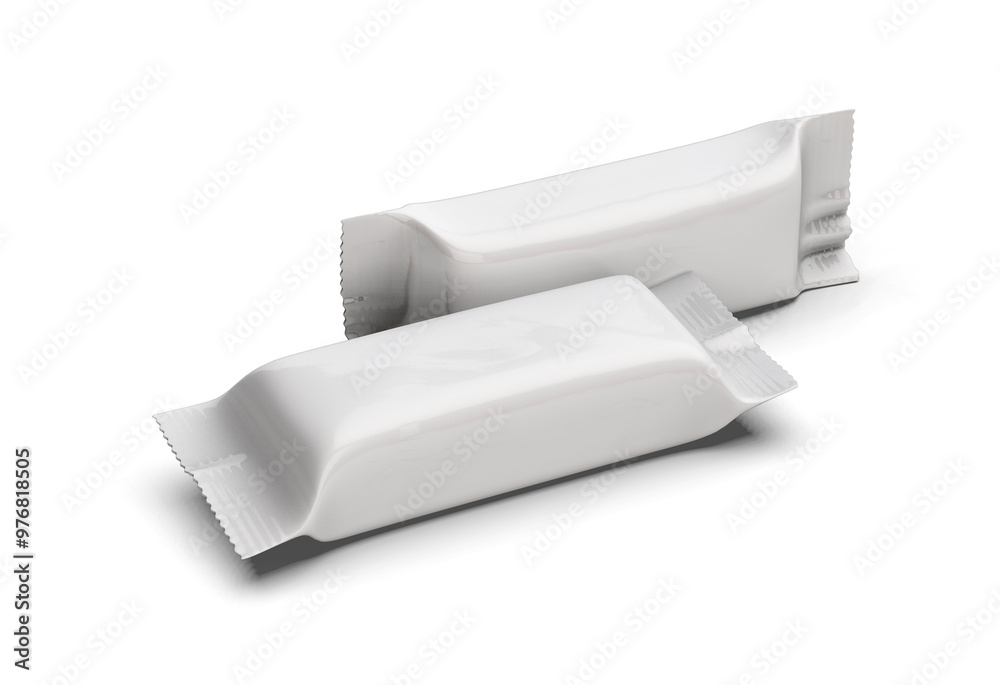 chocolate candy packaging on white background. Top view, Mockups for Branding Design, blank packaging biscuit plastic sachet chocolate candy packaging on white background. Top view, Mockups for Branding Design, blank packaging biscuit plastic sachet