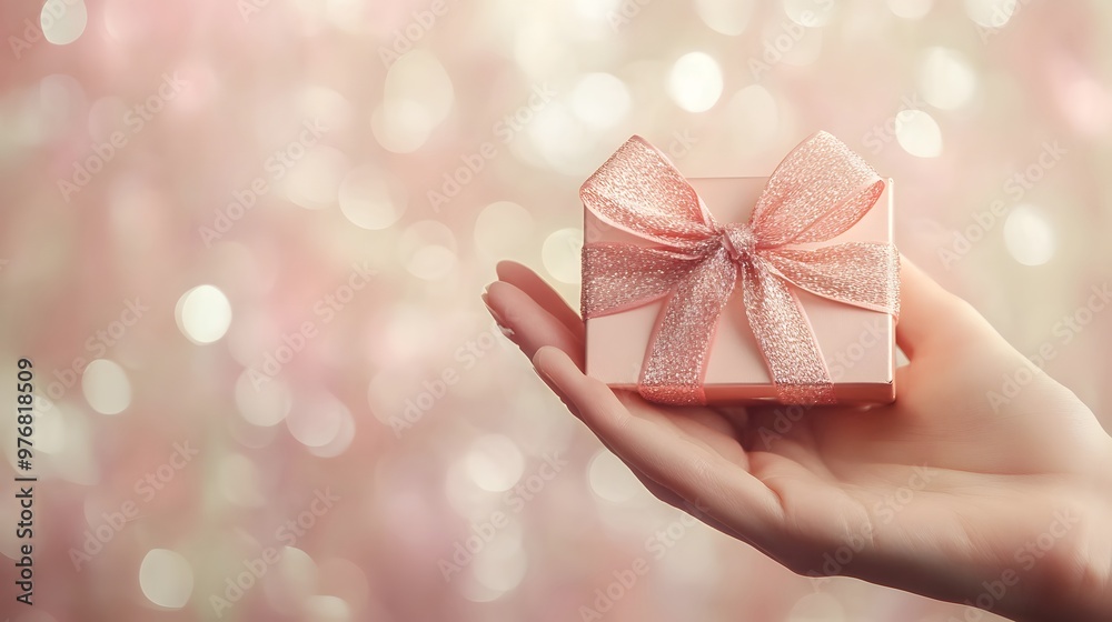 Elegant Hand with a Tiny Jewelry Gift Box: A hand delicately holding a small, elegant jewelry box with a sparkling ribbon, set against a soft-focus background.
Elegant Hand with a Tiny Jewelry Gift Box: A hand delicately holding a small, elegant jewelry box with a sparkling ribbon, set against a soft-focus background.