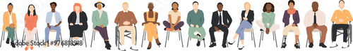 Multicultural group of people sitting together.