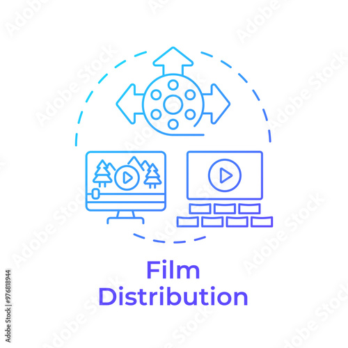 Film distribution multi color concept icon. Movie streaming, entertainment. Cinema premiere. Round shape line illustration. Abstract idea. Graphic design. Easy to use in infographic, presentation