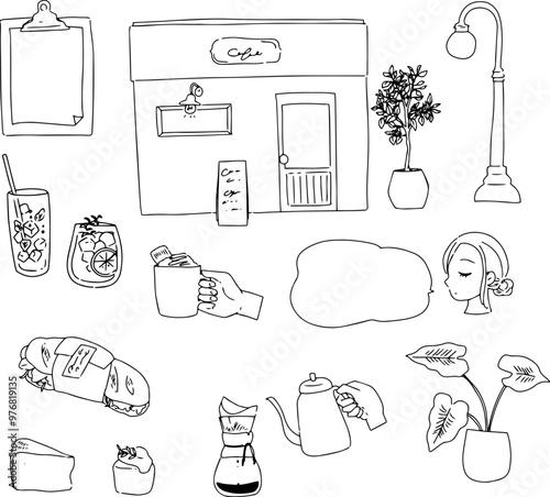 手書き風シンプルおしゃれなカフェのイラスト
