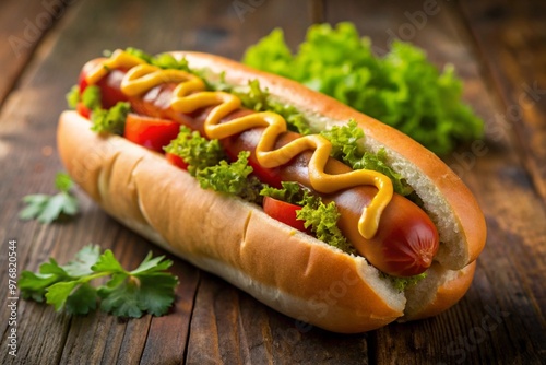 tasty juicy hot dog with mustard 