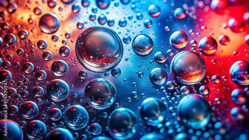 Abstract wallpaper featuring water bubbles on a colorful blurred background in shades of blue and red, abstract Abstract wallpaper featuring water bubbles on a colorful blurred background in shades of blue and red, abstract