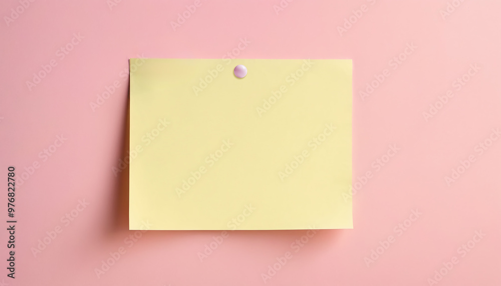 Yellow note paper stick on a pink wall background, minimalist style. Yellow note paper stick on a pink wall background, minimalist style.