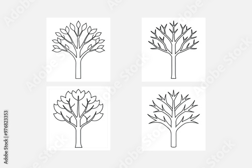 Tree Icon Silhouette in Flat Vector Style on White Background