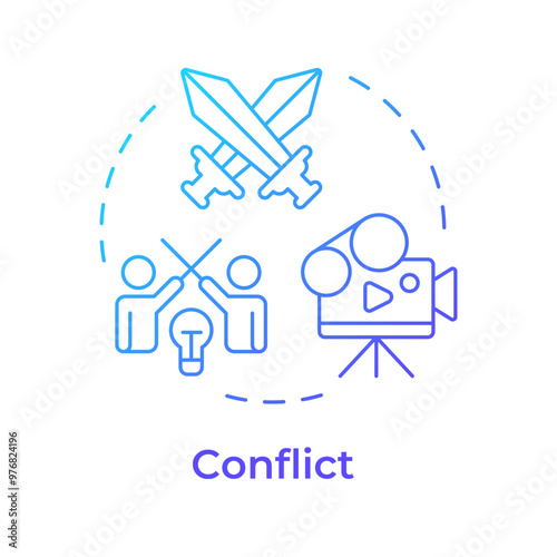 Conflict multi color concept icon. Story conflict, narrative. Film characters. Round shape line illustration. Abstract idea. Graphic design. Easy to use in infographic, presentation
