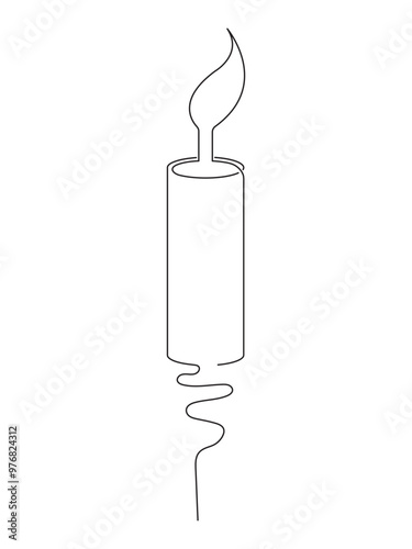 Line art hand drawn lighted candle isolated on white background (backdrop). Holidays. Objects. Celebration. Vector illustration.