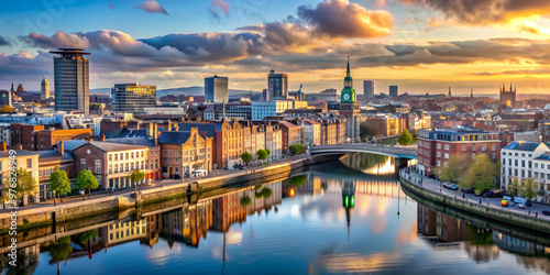 Dublin, Ireland city skyline created with Generative technology, Dublin, Ireland, city skyline, Generative AI