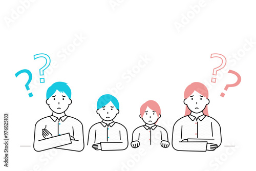 疑問を感じている4人の若い家族