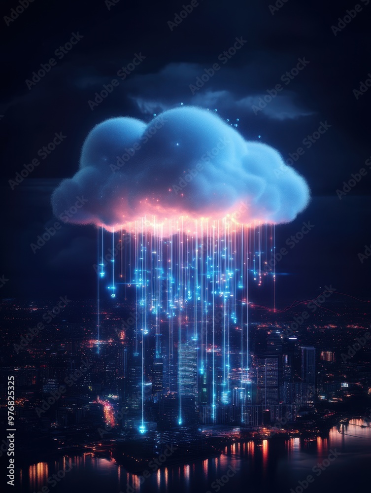 Cloud computing over city with data streams
