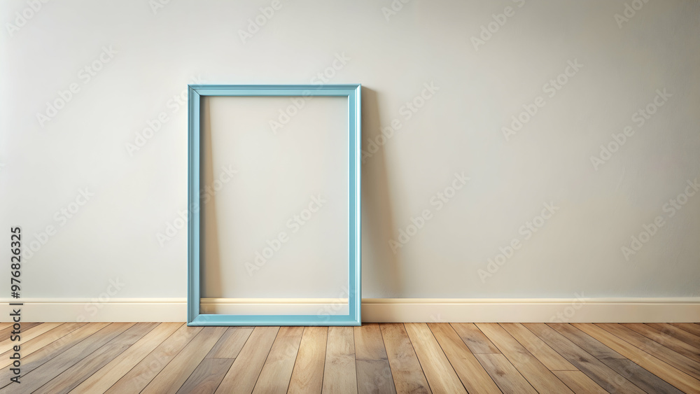 Simple wooden frame with light steel blue border in minimalist room with wooden floor, wooden, frame, light blue, border, minimalist Simple wooden frame with light steel blue border in minimalist room with wooden floor, wooden, frame, light blue, border, minimalist