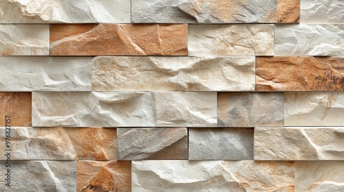 Modern Seamless Ceramic Wall Tile Design with Natural Stone Brick Patterns for Architectural Home Decor, 3D Elevation, Copy Space