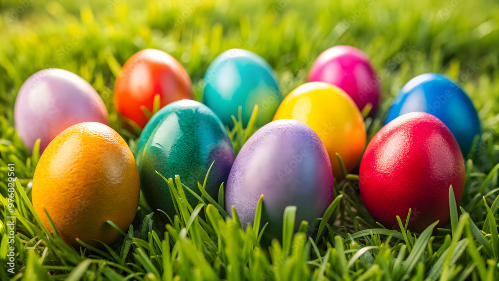 Colorful Easter eggs on grass , Easter, spring, festive, holiday, eggs, vibrant, decorations, tradition, celebration Colorful Easter eggs on grass , Easter, spring, festive, holiday, eggs, vibrant, decorations, tradition, celebration